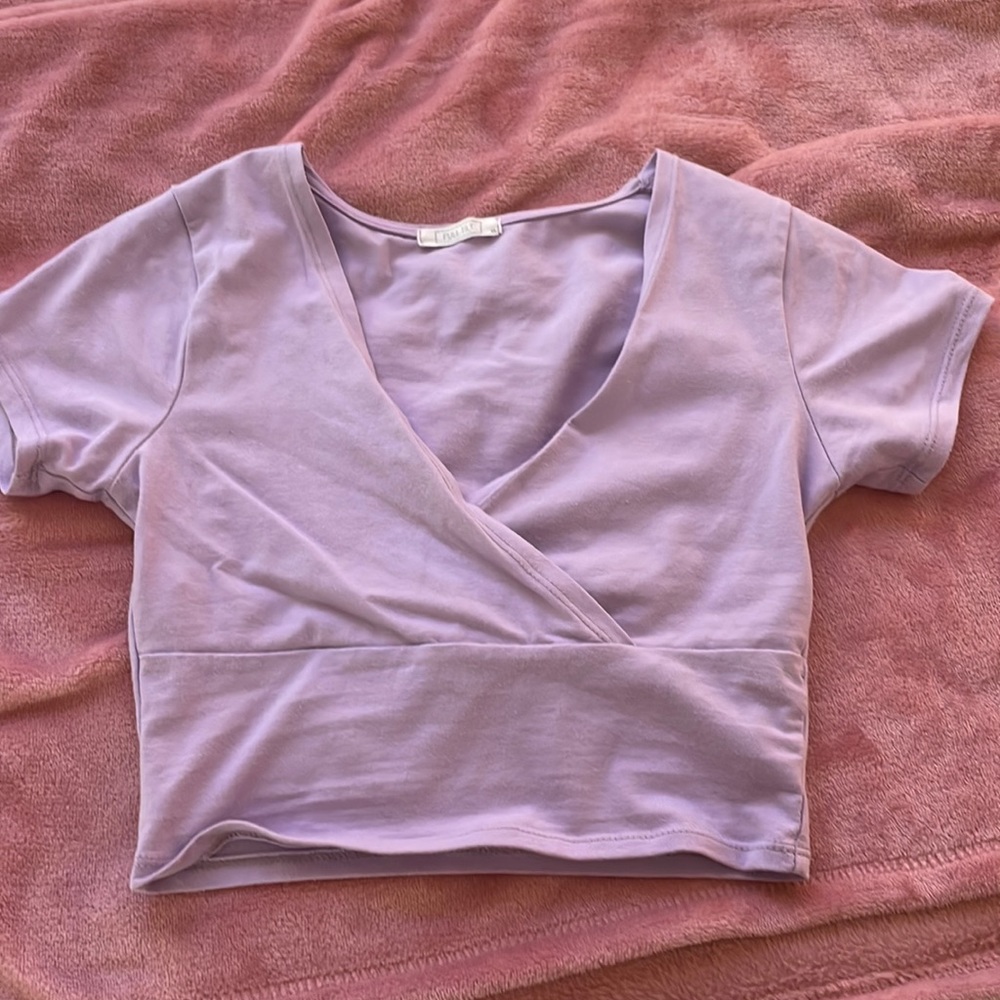 Tillys purple cross over cropped t shirt